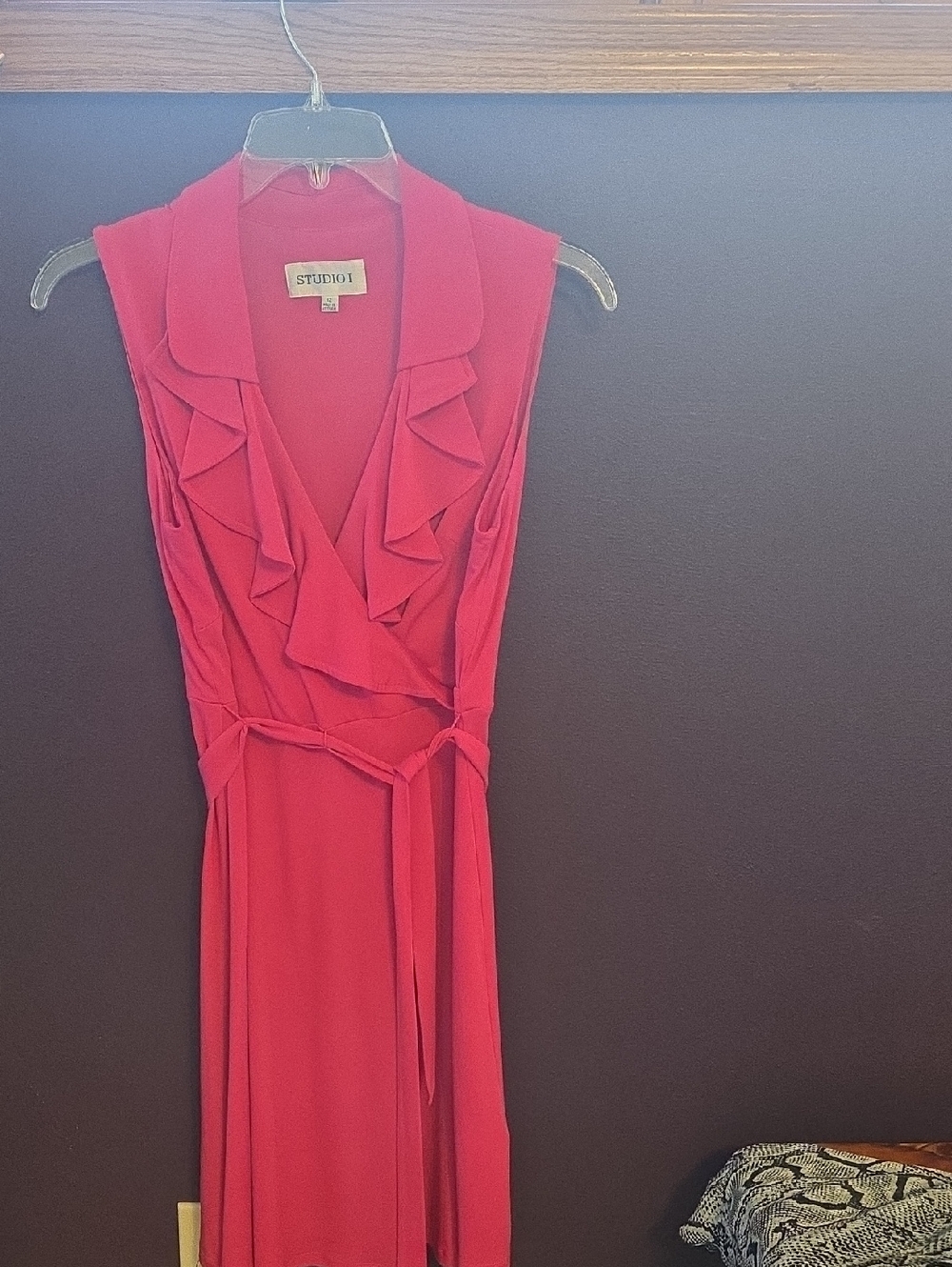 Studio I Bright Red Sleeveless Ruffle Wrap Midi Dress